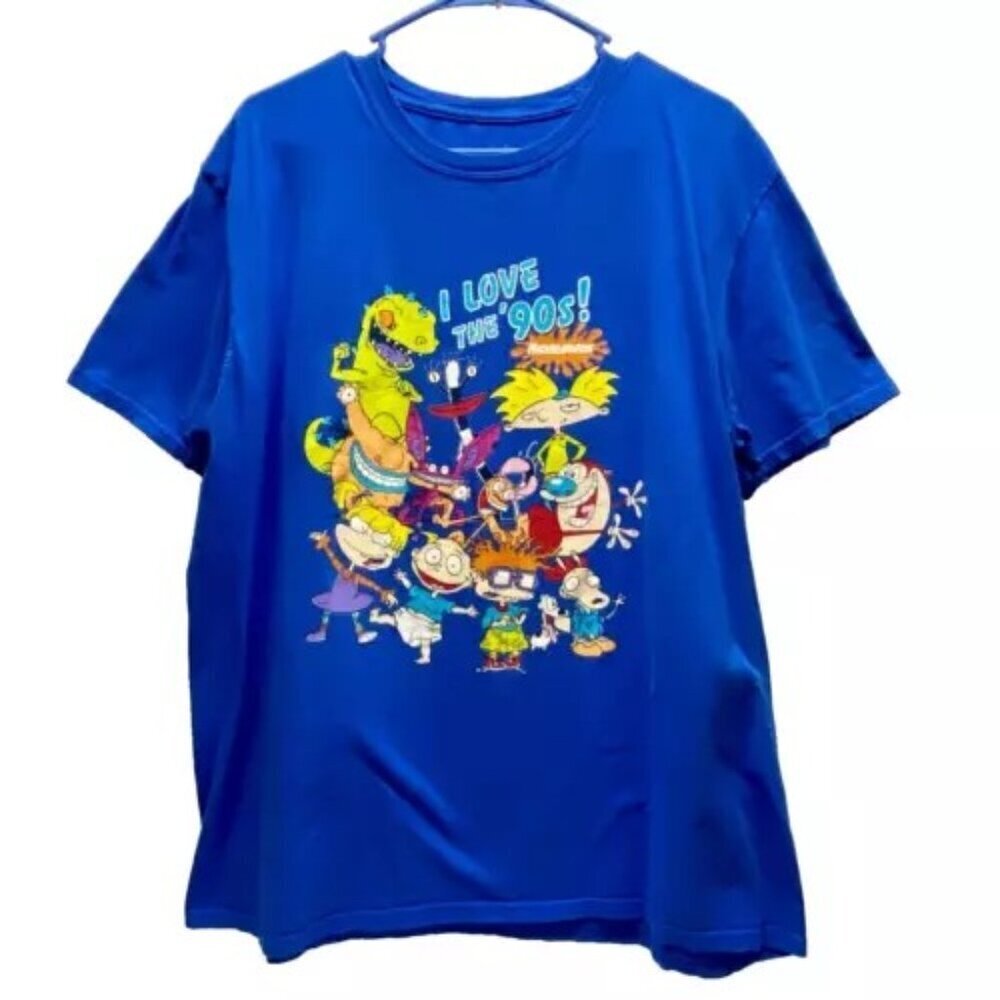 Nickelodeon 90's Cartoons T-Shirt Men's XL Blue‎ Y2K Characters Graphic Logo EUC